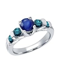 1.94 Ct Round Blue Sapphire Diamond 14K White Gold Ring