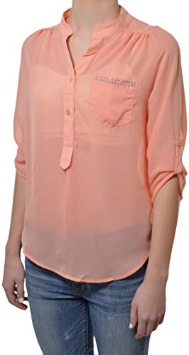 Penelope Lace Back Drop Tail Blouse (Peach, X-Large)