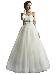 A-line Strapless Beaded Lace-Up  Sweetheart Floor Length Tulle Party Dress/Wedding Dress  With Pearls