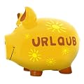 Sparschwein Urlaub 12,5 x 9,7 cm gelb