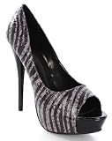 Zebra Peep Toe Hidden Platform Pump Heels Grey