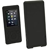 iGadgitz Black Silicone Skin Case Cover for Sony Walkman NWZ-E473 NWZ-E474 NWZ-E574 NWZ-E575 E Series Video MP3 Player 4gb 8gb 16gb + Screen Protector (NWZ-E474B, NWZ-E574B, NWZ-E575B, NWZ-E473K)