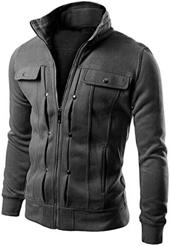 Allonly Men's Long Sleeve High Neck Zip Up Buttons Jacket Sweater Coat