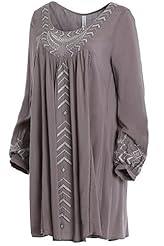 Rayon Embroidered Long Sleeves Peasant Dress 