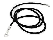 New BLACK Silk Cord Chain (16", 19", 24") Sterling Silver Necklace