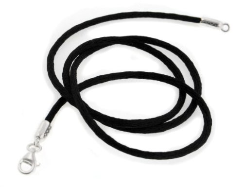 New BLACK Silk Cord Chain (16, 19, 24) Sterling Silver Necklace