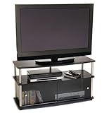 Three Tier TV Stand with Sliding Doors in Black and Chrome Finish