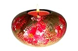 Red cherry blossom hand painting on metalic gold base - Decorative wooden flat lacquer tea-light candleholders- 2 inches