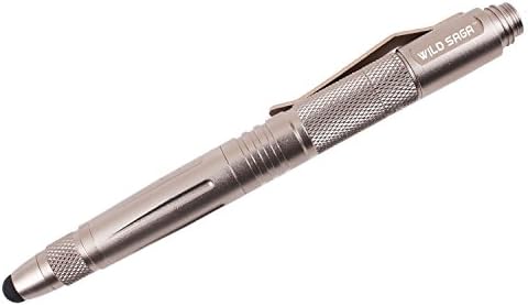 Wild Saga Aerospace Aluminum Tactical Pen Multifunctional Survival 4 in 1 Tool with Touch Screen Stylus Glass Breaker &amp; Knife (Gold)