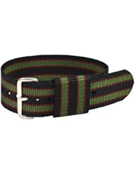 18mm Classic 1-Piece Nylon Buckle SS Striped Black / Green / Red - Easily Interchangeable Replacement Watch Strap / Band - Fits All Watches!!!