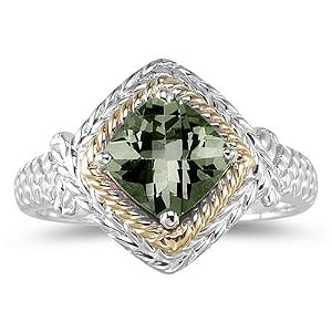 1.5ct Green Amethyst Ring in 14K Yellow Gold And Silver by Szul
