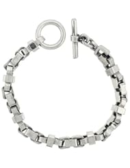 Sterling Silver Box Chain Link Bracelet Toggle Clasp Handmade 5/16 inch wide, sizes 8, 8.5 & 9 inch