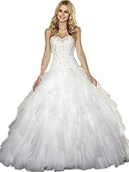 A-line Strapless Full Length Organza Applique Lace-Up Beaded Wedding Dress  with a Chapel Train 