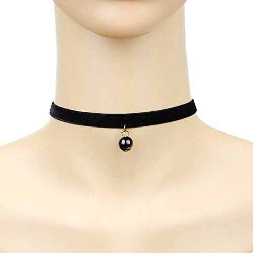 Moonlight River Retro Lolita Pendant Choker Necklace (Black bead)