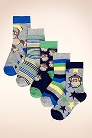 5 Pairs of Younger Boys Cotton Rich Monkey Socks