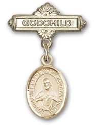 Gold Filled Baby Badge with Scapular Charm and Godchild Badge Pin