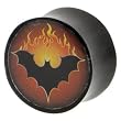 5/8" Gauge Flaming Bat Organic Horn Plug