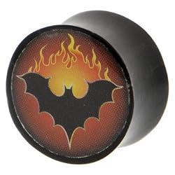 5/8" Gauge Flaming Bat Organic Horn Plug