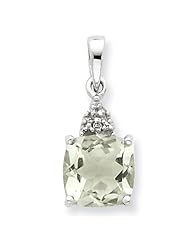 Sterling Silver Rhodium Green Amethyst & Diamond Pendant