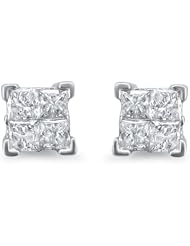 14k White Gold Princess-cut Diamond Invisible-Set Stud Earrings (1/2 cttw, I-J, I2)