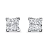 14k White Gold Princess-cut Diamond Composite Stud Earrings (1/2 cttw, I-J, I2)