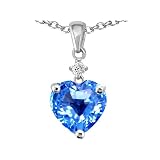 1.80 cttw 14K White Gold Plated 925 Sterling Silver Heart Shaped Genuine Blue Topaz Pendant - Gold...