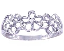14K Yellow or White Gold Flower Trio Diamond Ring-Diamond-full, half sizes from 5-8.5