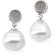 14K White Gold Paspaley South Sea Cultured Pearl and Chalcedony Earrings - 11.00mm