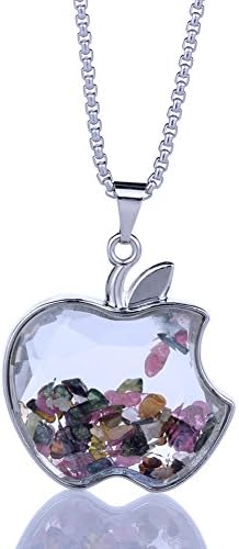 Unique Covered edge Gravel Apple Shaped Wishing Bottle Pendant Crystal Necklace