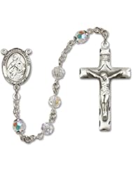 St. Maria Goretti Patron Saint St. Sterling Silver Rosary w/Patron Saint Medal Center Catholic Religious Necklace Prayer w/Swarovski Austrian Tin Cut Crystal & Gemstone Beads Crucifix
