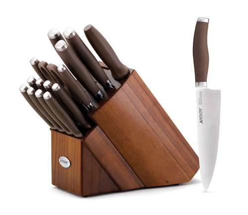 Anolon Advanced Bronze Collection Santoprene Cutlery 17-Piece Block Set, Bronze