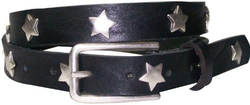FRONHOFER star studs skinny belt genuine eco leather rivet belt 17326, Size:waist size 33.5 inch M EU 85 cm;Color:black