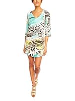 Avenue de Paris Vestido Colete (Turquesa / Gris / Blanco)