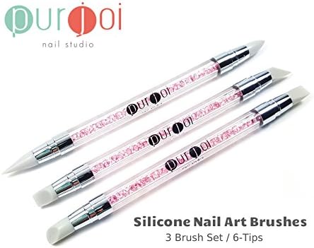 6-Tip Nail Art Brushes Nail Art Tools Silicon Nail Art Salon Tool Set Nail Art Carving Brushes (Light Pink)