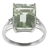 10k White Gold Emerald Cut Green Amethyst and Diamond Ring