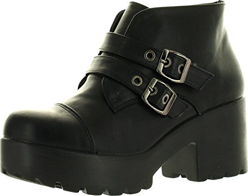 X2b Hayden-3 Women Round Toe Buckle Strap Side Zip Platform Chunky Ankle Booties