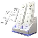 Dual Charging Station w/ 2 Rechargeable Battery & LED light for Wii Remote Control, White