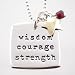 Square WISDOM COURAGE STRENGTH Pendant in Sterling Silver with Brass Star and Garnet Gemstone Bead on a 16" Bead Chain, #8911