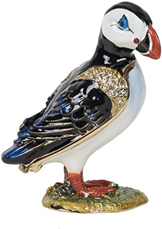 Puffin Penguin Handpainted Glazed Metal Tiny Treasure Figurine with Necklace