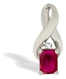 14K White Gold Genuine Emerald-cut Ruby and Diamond Pendant