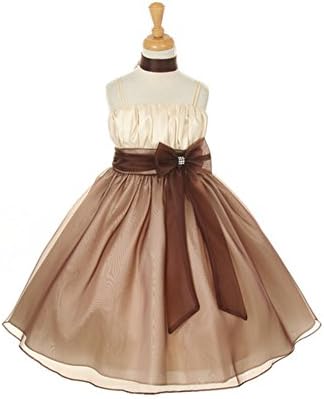 Big Girls Chocolate Taffeta Crystal Organza Bow Flower Girl Easter Dress 8