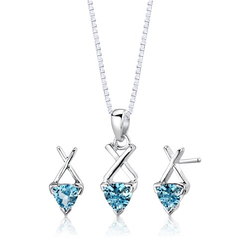 bridesmaid Earrings, wedding Necklace, Sterling Silver 1.75 carats total weight Trillion Cut Swiss Blue Topaz Pendant Earrings and 18 inch Necklace Set