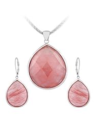 Sterling Silver Faceted Watermelon Glass Teardrop Set (Chain Not Included)