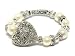 Silver Tone Filigree Metal Heart and White Bead Stretch Bracelet Fashion Jewelry