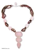 Rose quartz and tourmaline necklace, 'Stylish' 0.6 W 18.5 L