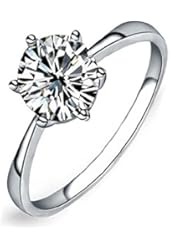 Maikun Women's Ring 18k White Gold Plated 6 Prong Solitaire Cubic Zircon Engagement Ring