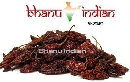 Bhanu Dried Whole Smoked Ghost Chile (Bhut Jolokia) 28.35 Grams / 1 Oz (20-25 Pods) by Bhanu Indian Grocery