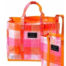 <b>Bungalow Scout Original Dean-O Tote Bag, Tri-Color Gingham / Orange Faux Leather Trim, 12132</b>