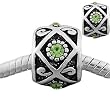 Antique Silver Pandora Style Green Stones Charm Bead.