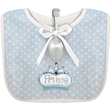 Stephan Baby Infant Boy Polka Dot Bib and Silver Plated Bent-Handled Spoon Gift Set, Little Prince